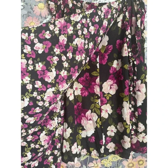 Calvin Klein Floral Wrap Midi Skirt Women Size 18W Black Pink White - Picture 6 of 7